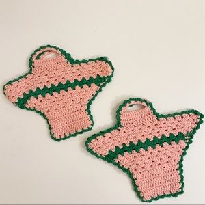Vtg PR Basket Crochet Hot Pad Pot Holder Wall Hang